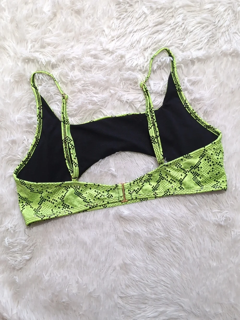 🔴SALE! Yandy Neon Green Underboob Cutout Snakeskin Festival Bikini Top Size XL